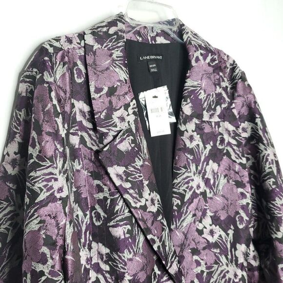 Lane Bryant Floral Blazer Jacket 22/24 3X Purple Black Gray 3/4 Sleeve 1 Button - Picture 4 of 7